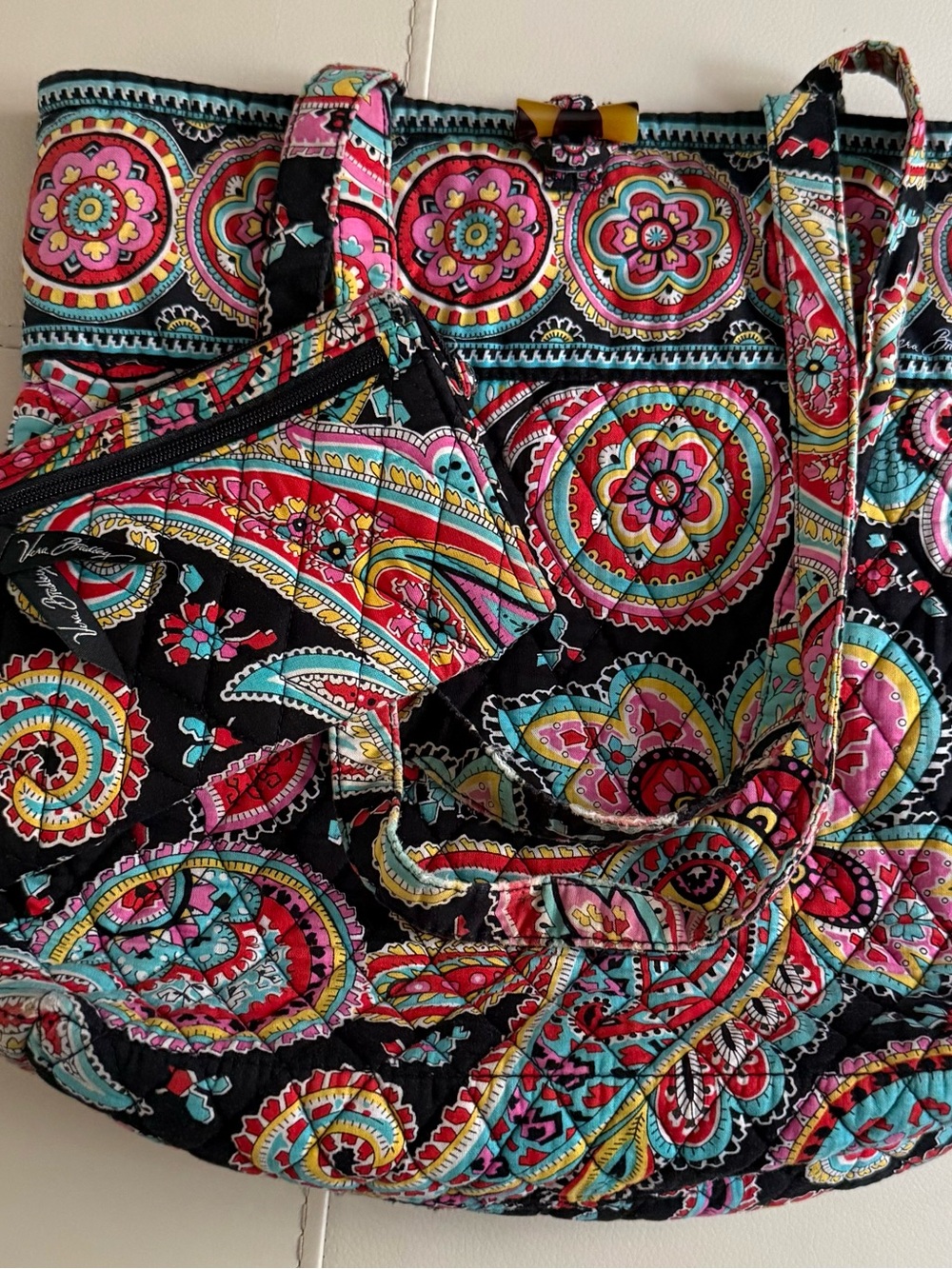 Vera Bradley Colorful Quilted Paisley Tote with Matching Pouch